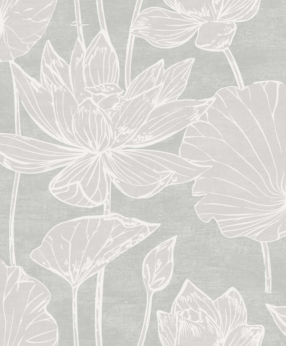 Seabrook Designs EW12000 White Heron Water Lilies  Wallpaper Shadow