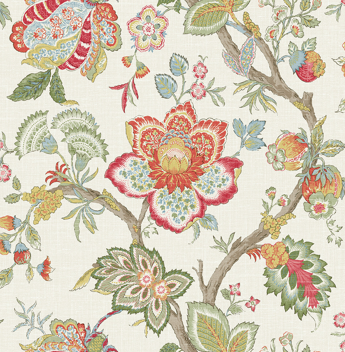 Seabrook Designs FC60404 French Country Bernadette Jacobean  Wallpaper Pomme & Antique Ruby