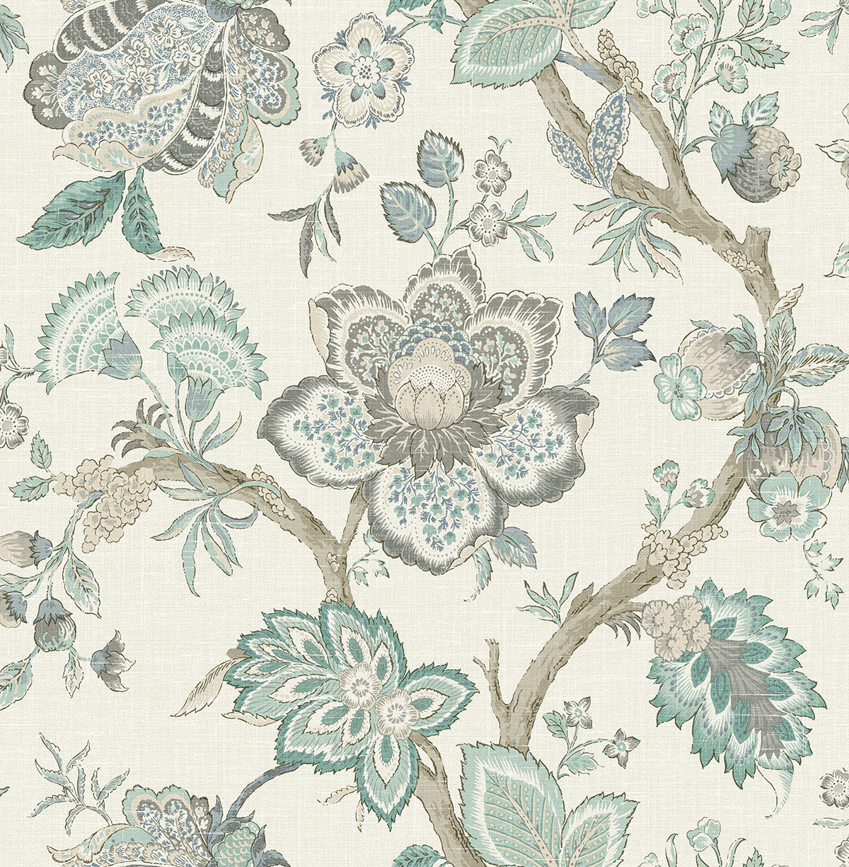 Seabrook Designs FC60408 French Country Bernadette Jacobean  Wallpaper Summer Sky & French Blue