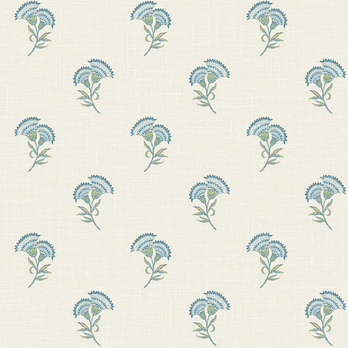 Seabrook Designs FC60812 French Country Lotus Branch Floral  Wallpaper Blue Bell & Herb