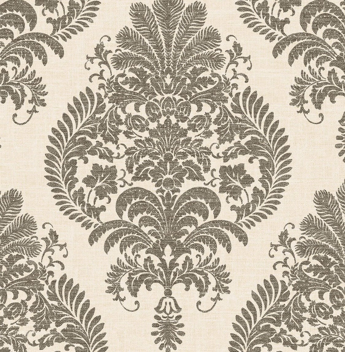 Lillian August LN10400 Luxe Retreat Antigua Damask  Wallpaper Charcoal and Ivory