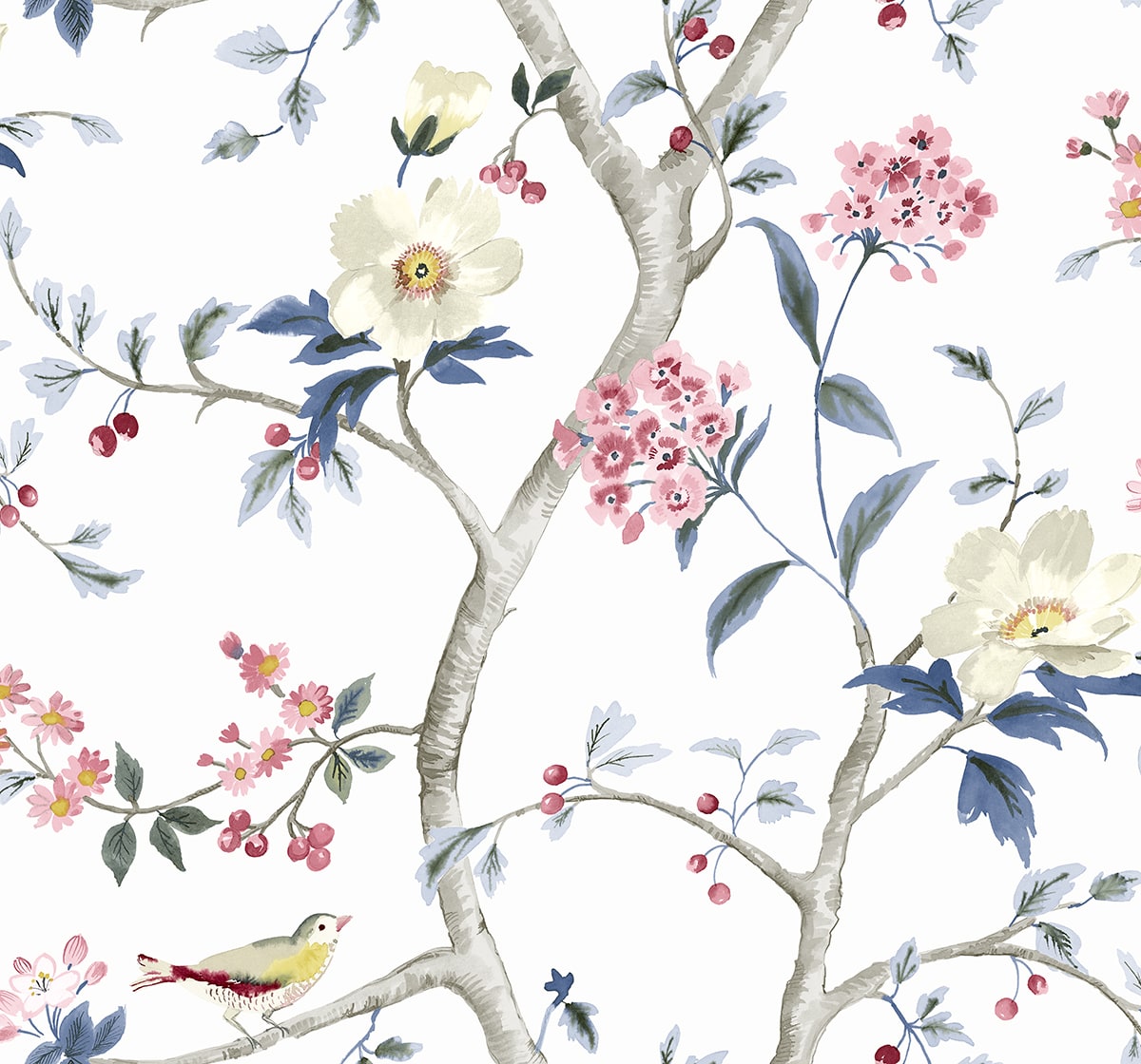 Lillian August LN40001 Coastal Haven Sparrow Haven  Embossed Vinyl  Wallpaper Riviera Blue & Berry