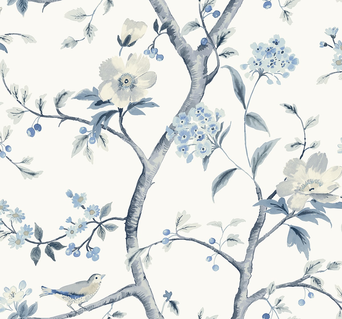 Lillian August LN40002 Coastal Haven Sparrow Haven  Embossed Vinyl  Wallpaper Breezy Blue