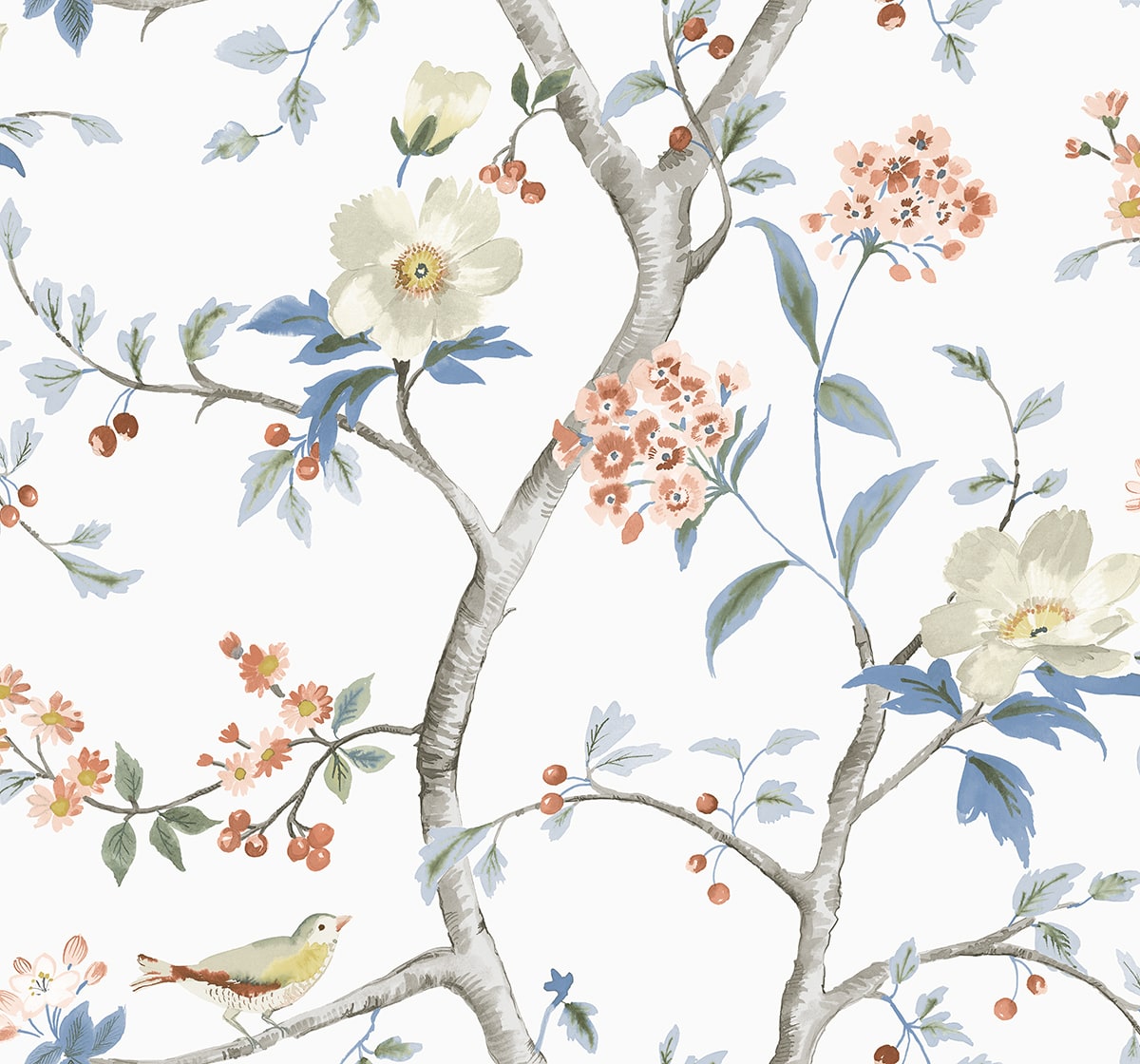 Lillian August LN40006 Coastal Haven Sparrow Haven  Embossed Vinyl  Wallpaper Melon & Carolina Blue