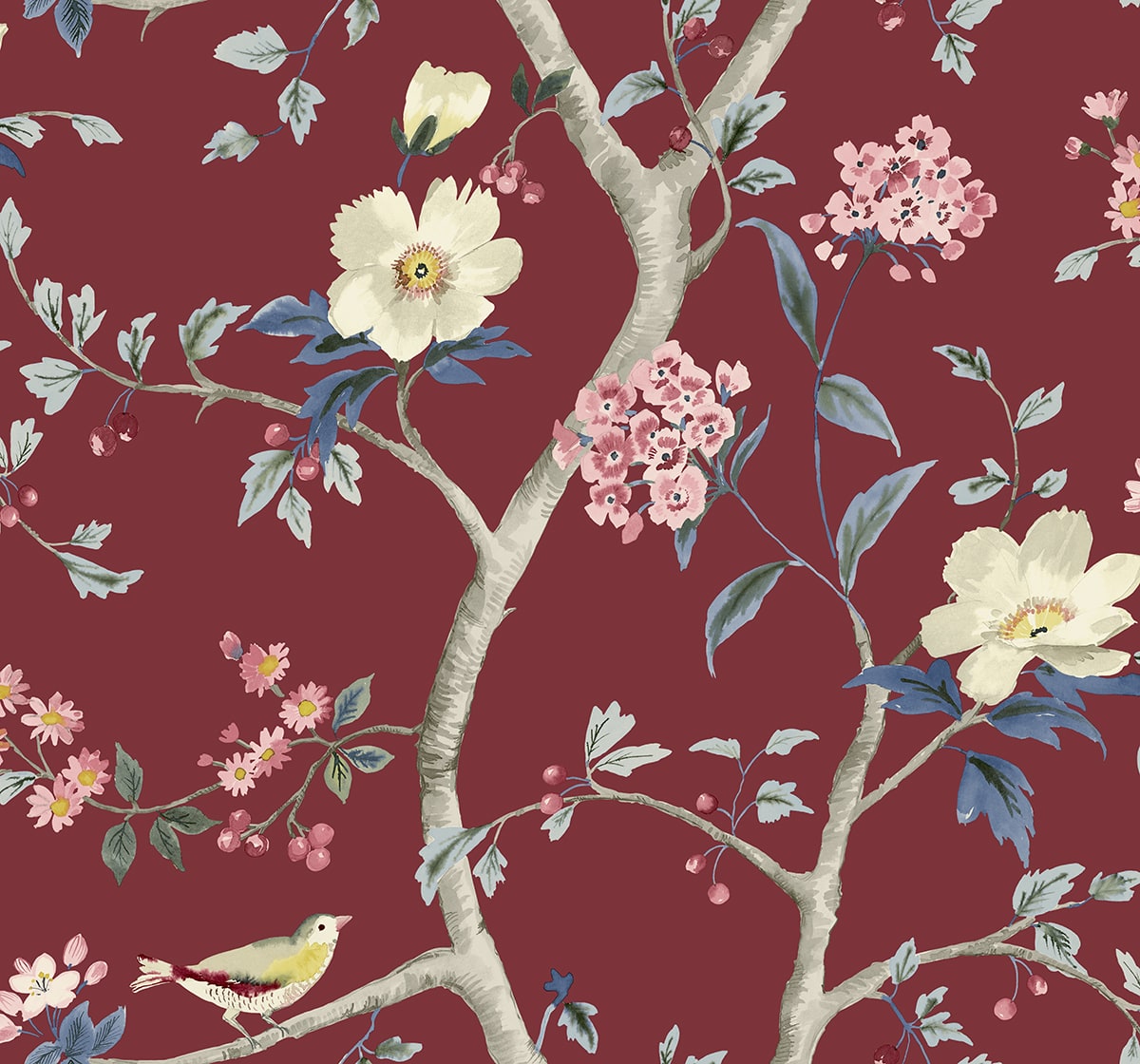 Lillian August LN40011 Coastal Haven Sparrow Haven  Embossed Vinyl  Wallpaper Crimson