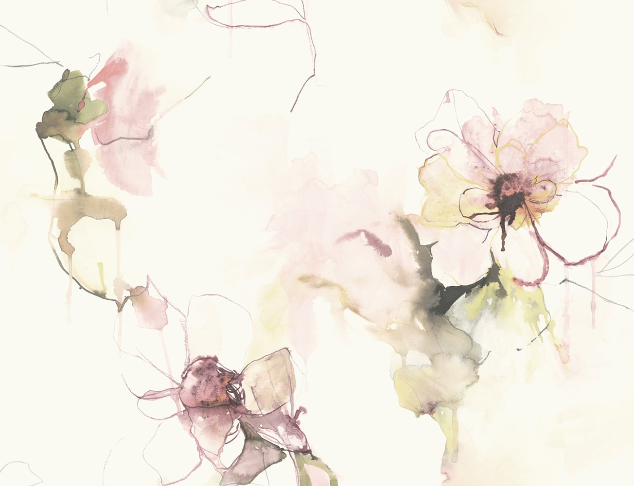 Seabrook Designs LW50001 Living with Art Anemone Watercolor Floral  Wallpaper Pink Lemonade and Wine