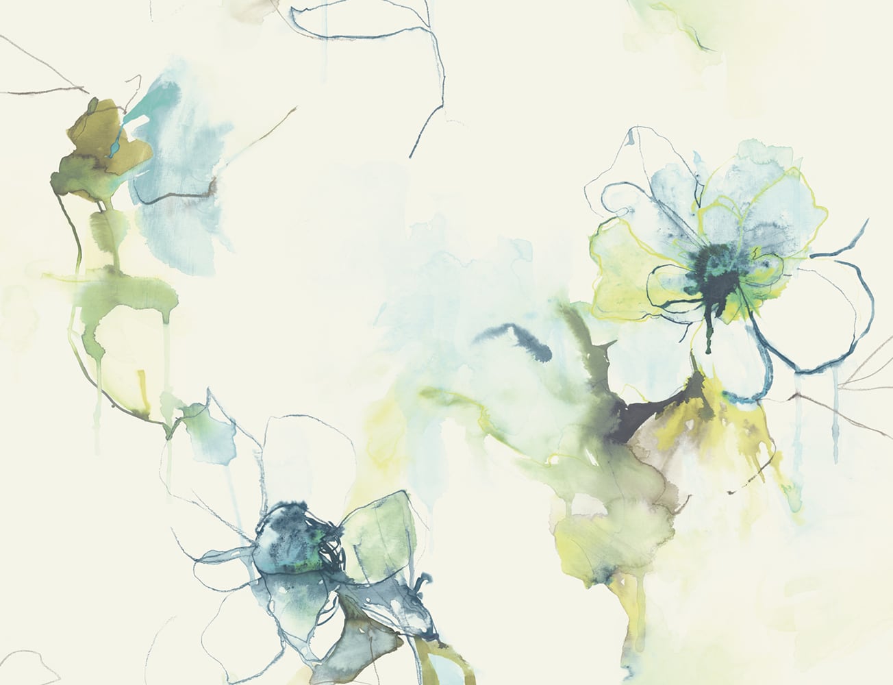 Seabrook Designs LW50004 Living with Art Anemone Watercolor Floral  Wallpaper Glacier Blue and Pear