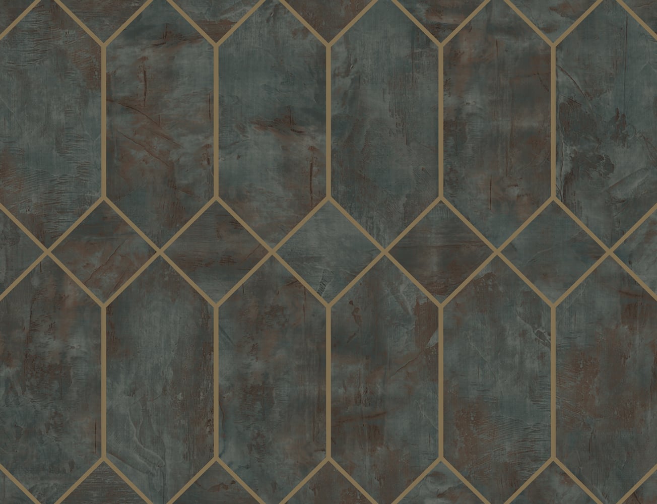 Seabrook Designs LW51606 Living with Art Geo Faux  Wallpaper Rust, Forest Green, and Metallic Gold