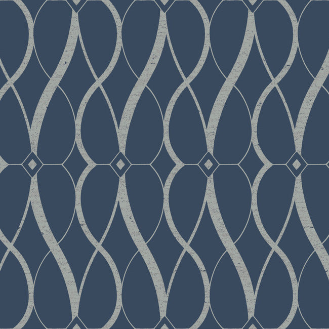 Graceful Geo Wallpaper - Navy/Silver - York Wallcoverings - MD7174