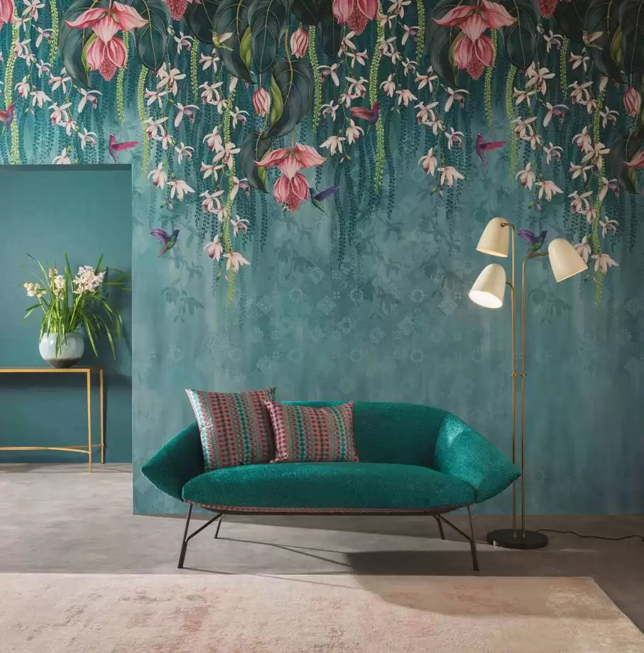 Folium Trailing Orchid Teal/Pink - Osborne & Little - W7334-01 Wallcovering