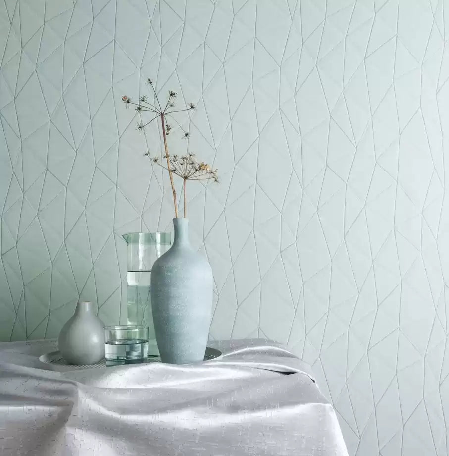 Metropolis Vinyls 3 Craquelure Aqua - Osborne & Little - W7350-01 Wallcovering