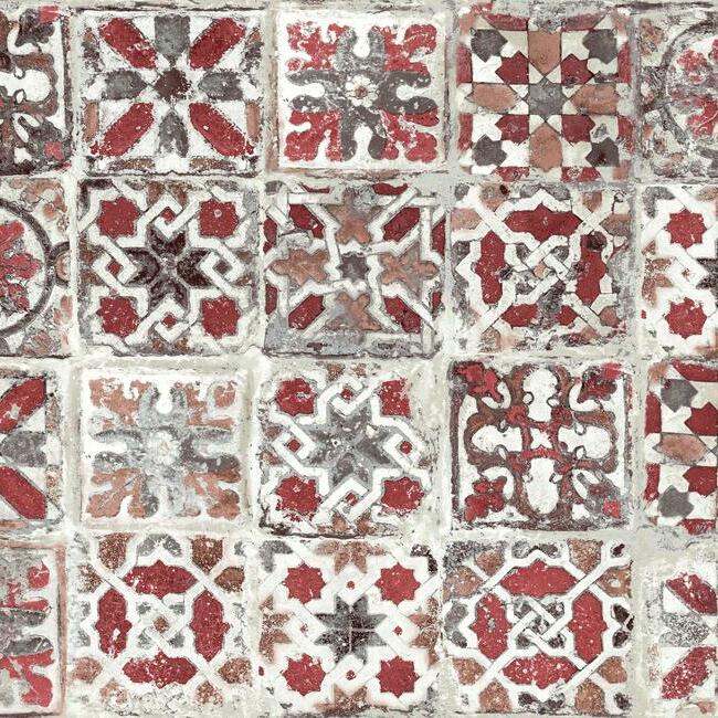 Encaustic Tile Premium Premium Peel + Stick Wallpaper - Red Jasper - York Wallcoverings - PSW1300RL