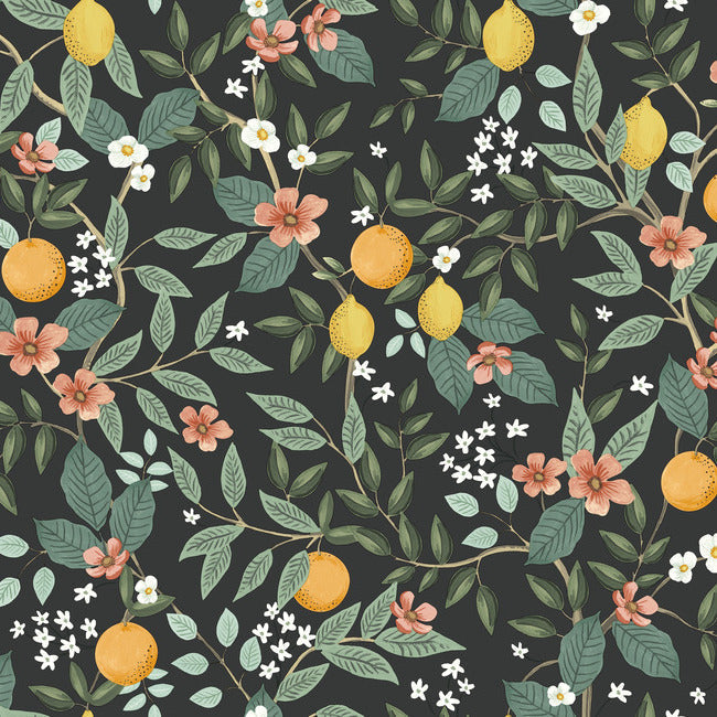 Citrus Grove Premium Peel + Stick Wallpaper - Black - York Wallcoverings - PSW1482RL