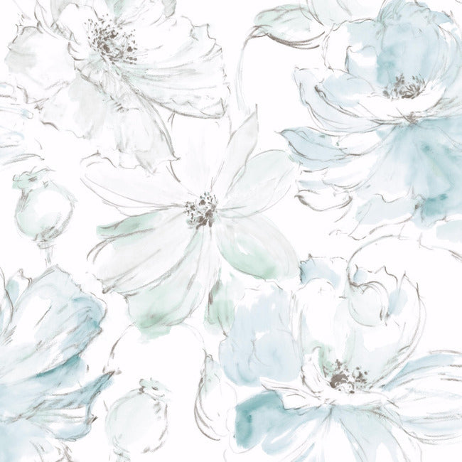 Floral Dreams Peel and Stick Wallpaper - Teal/Mineral Gree - York Wallcoverings - PSW1531RL