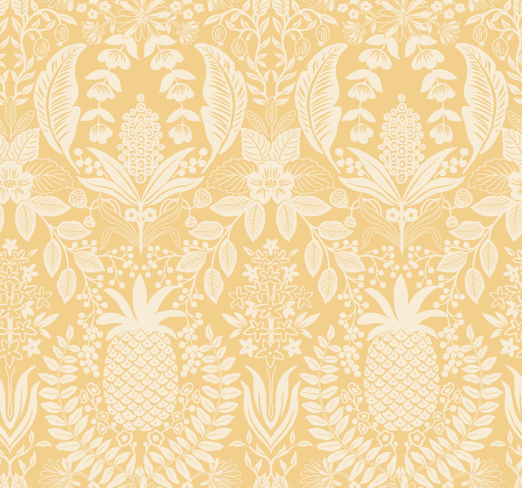 Pineapple Damask Wallpaper - Yellow - York Wallcoverings - RF7481