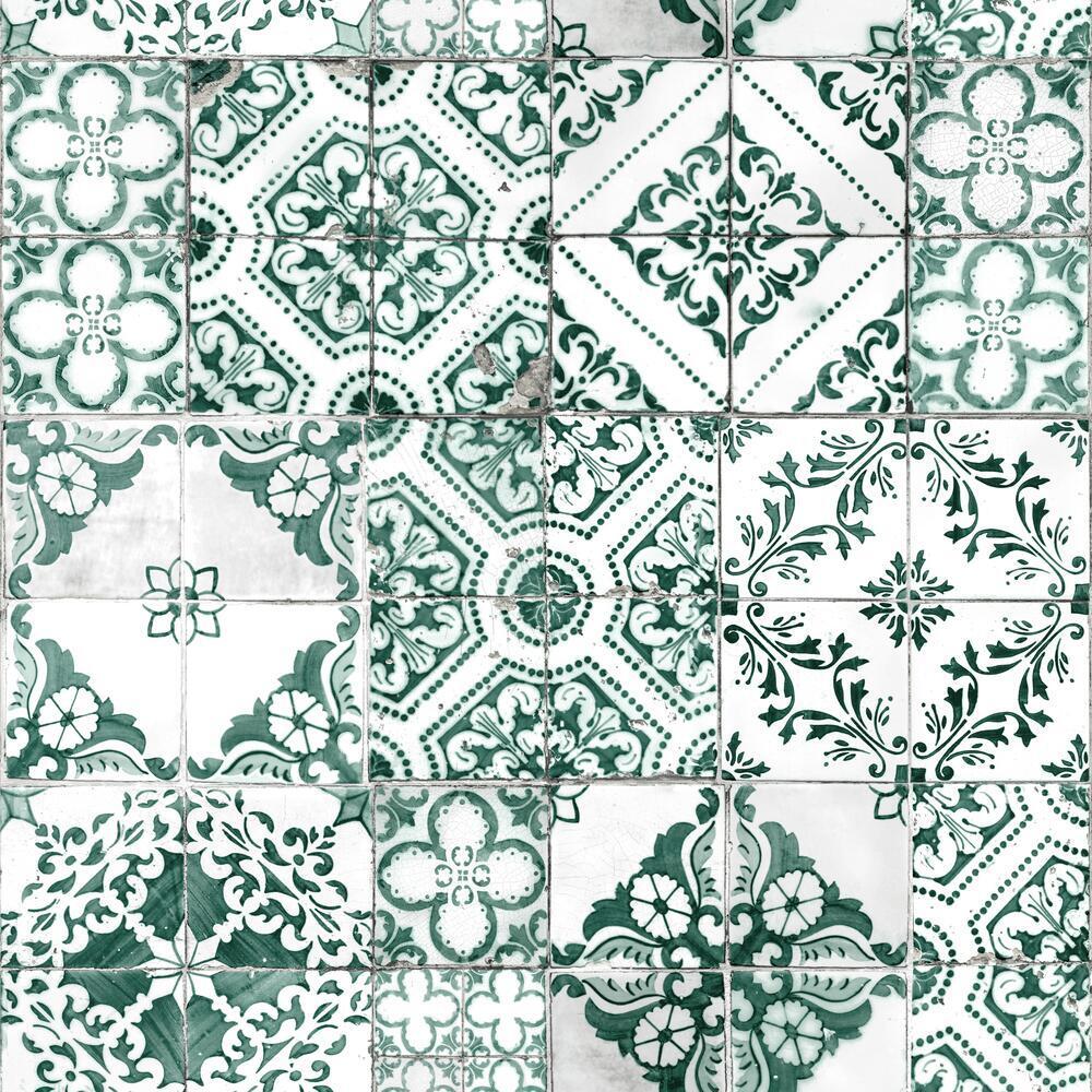 Mediterranean Tile Peel and Stick Wallpaper - Teal - York Wallcoverings - RMK11281WP