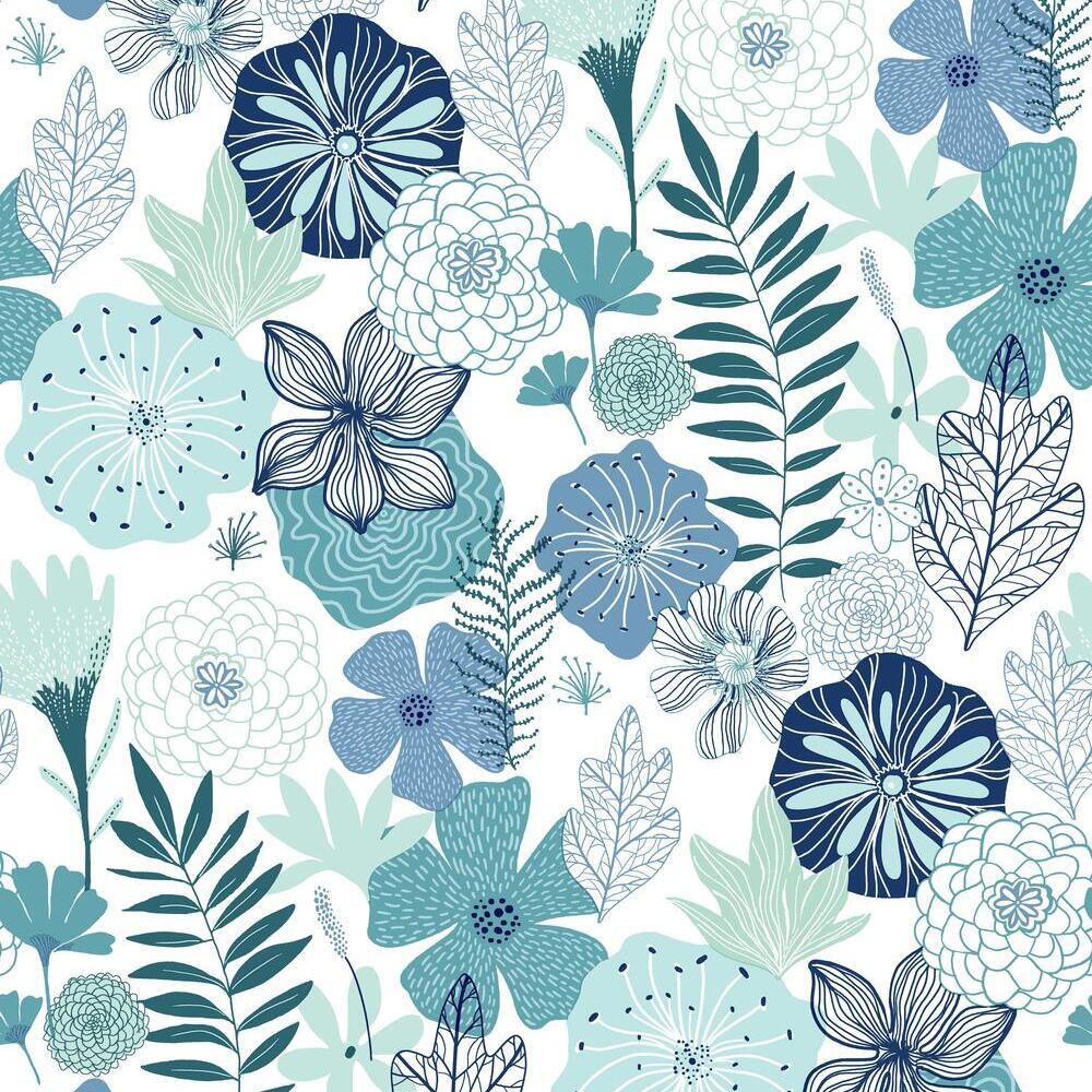 Perennial Blooms Peel and Stick Wallpaper - Blue - York Wallcoverings - RMK11325WP