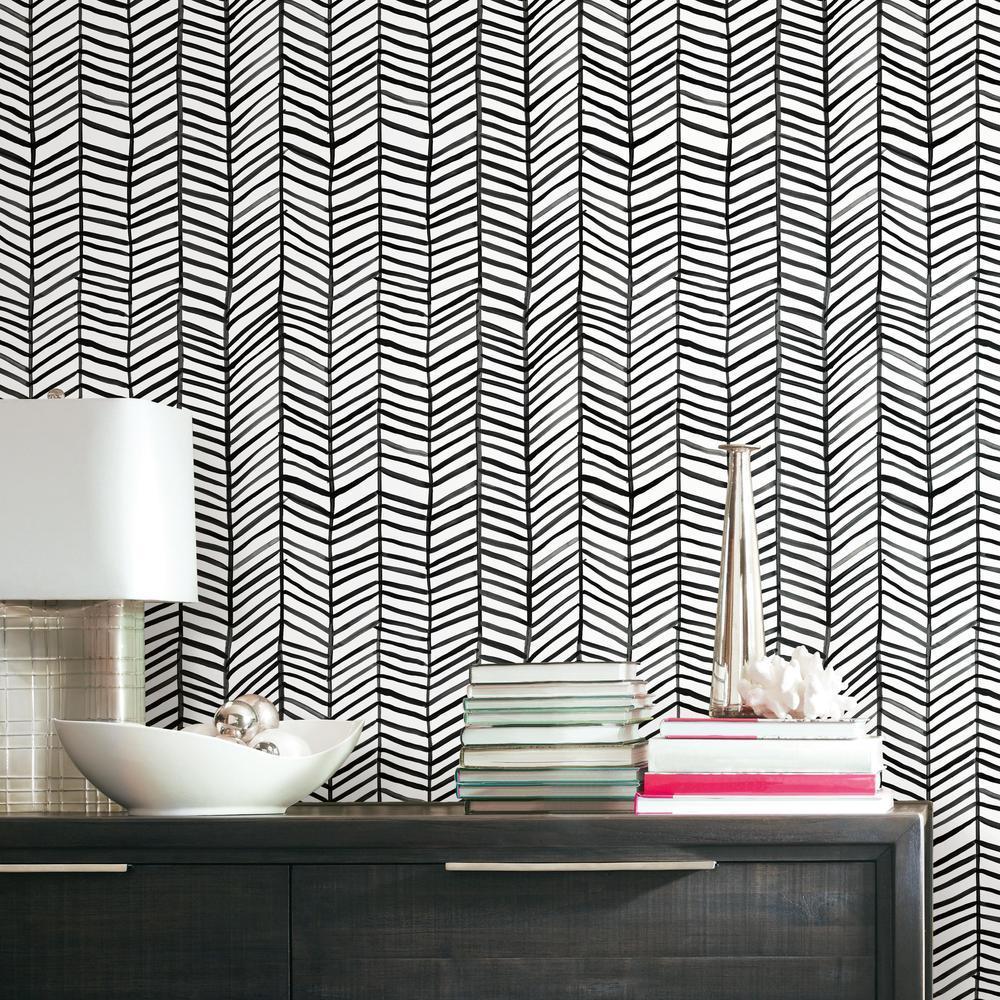 cat-coquillette-herringbone-peel-stick-wallpaper-black-york-wallcoverings-rmk11633wp