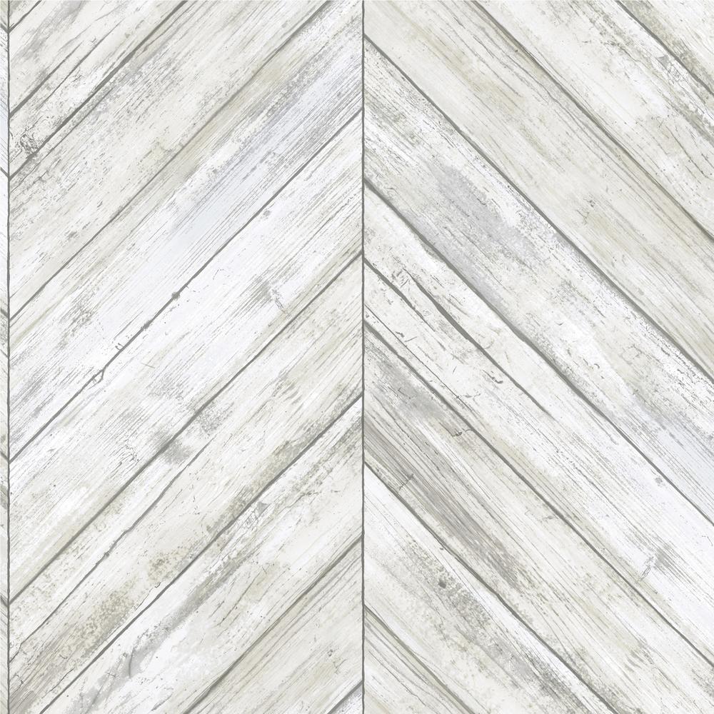 Herringbone Wood Boards Peel and Stick Wallpaper - White - York Wallcoverings - RMK11453WP