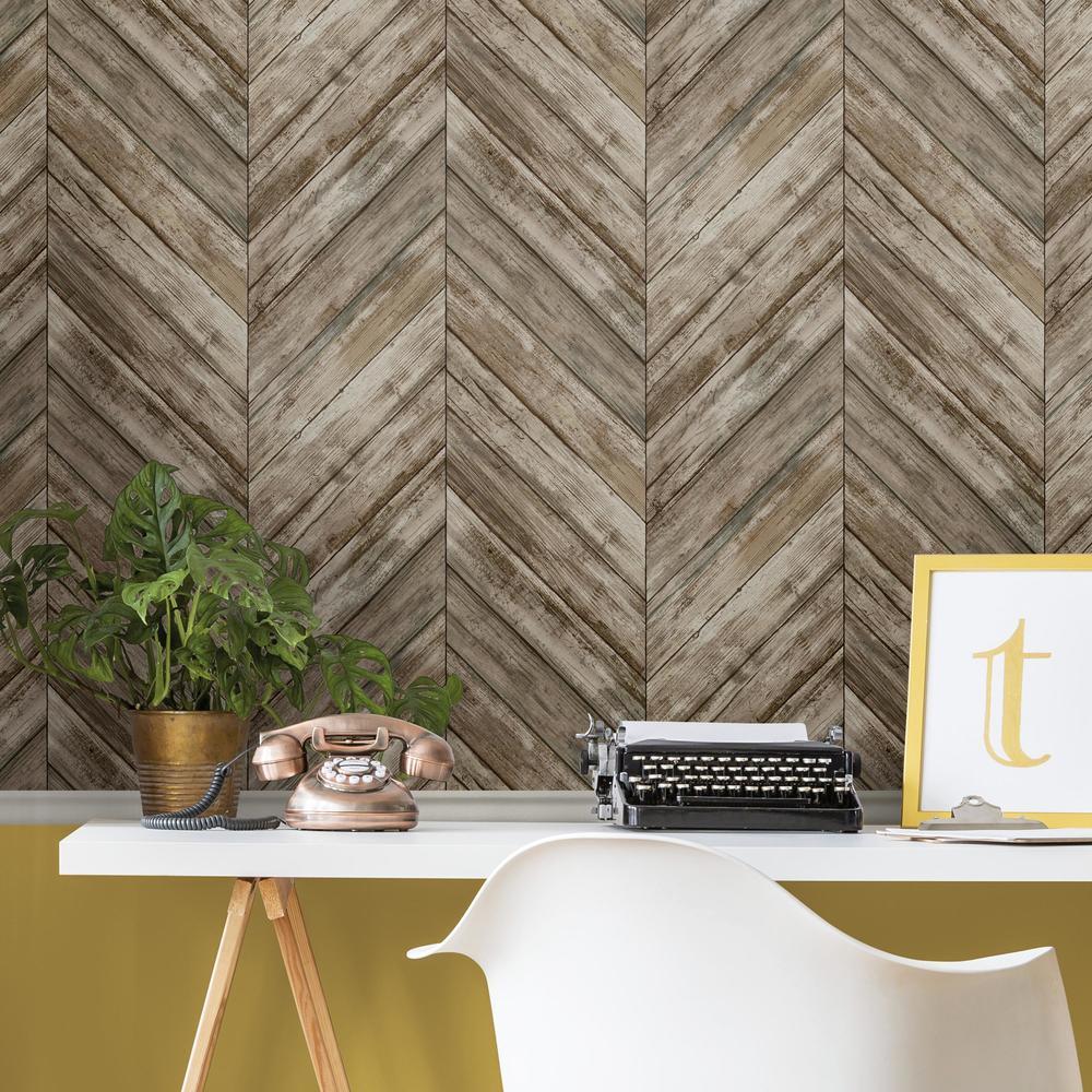 herringbone-wood-boards-peel-and-stick-wallpaper-brown-york-wallcoverings-rmk11455wp