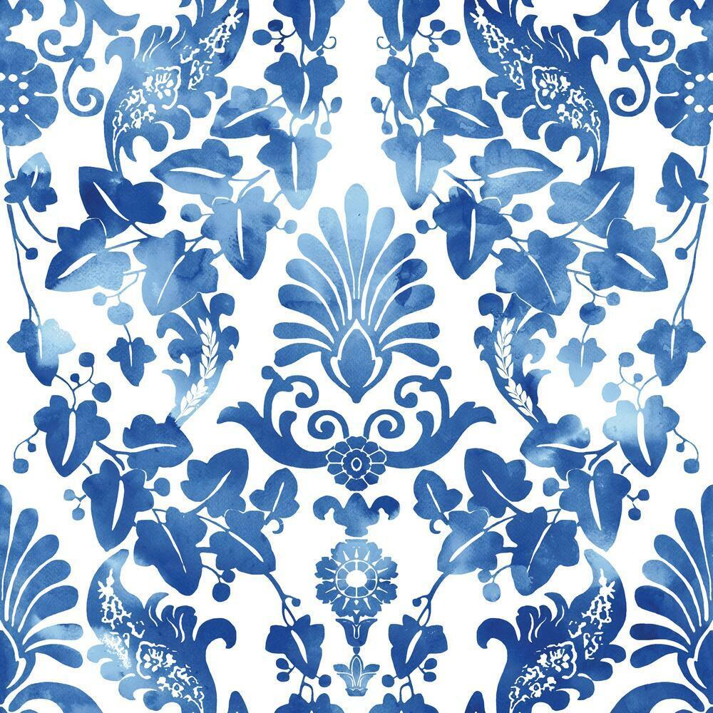 Vine Damask Peel and Stick Wallpaper - Blue - York Wallcoverings - RMK11597RL