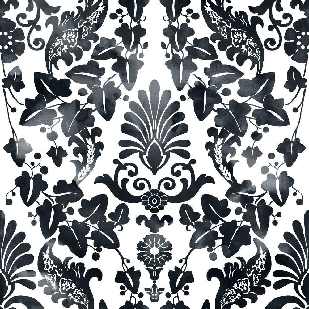 Vine Damask Peel and Stick Wallpaper - Black - York Wallcoverings - RMK11598RL