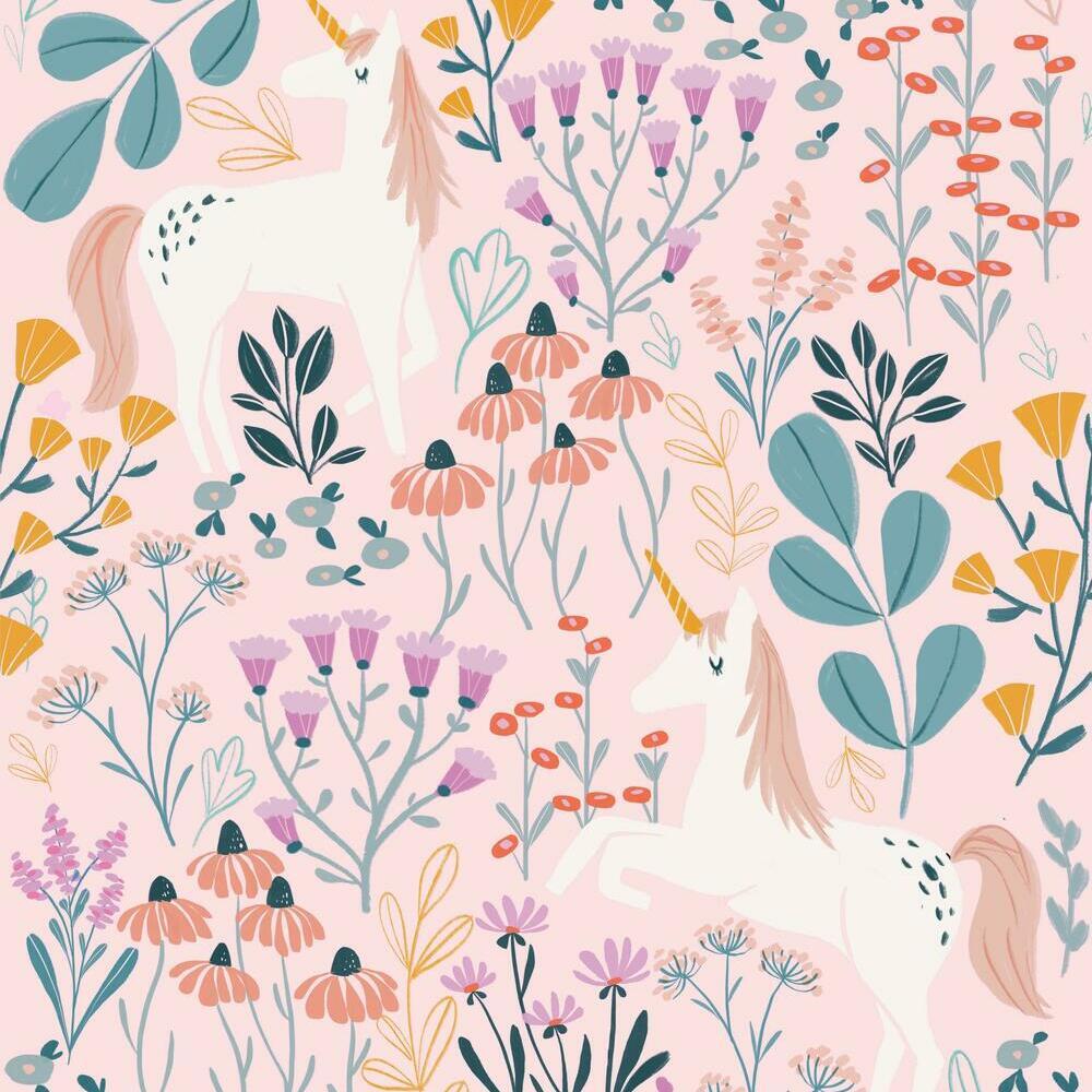 Clara Jean Unicorn Paradise Peel & Stick Wallpaper - Pink - York Wallcoverings - RMK11793RL