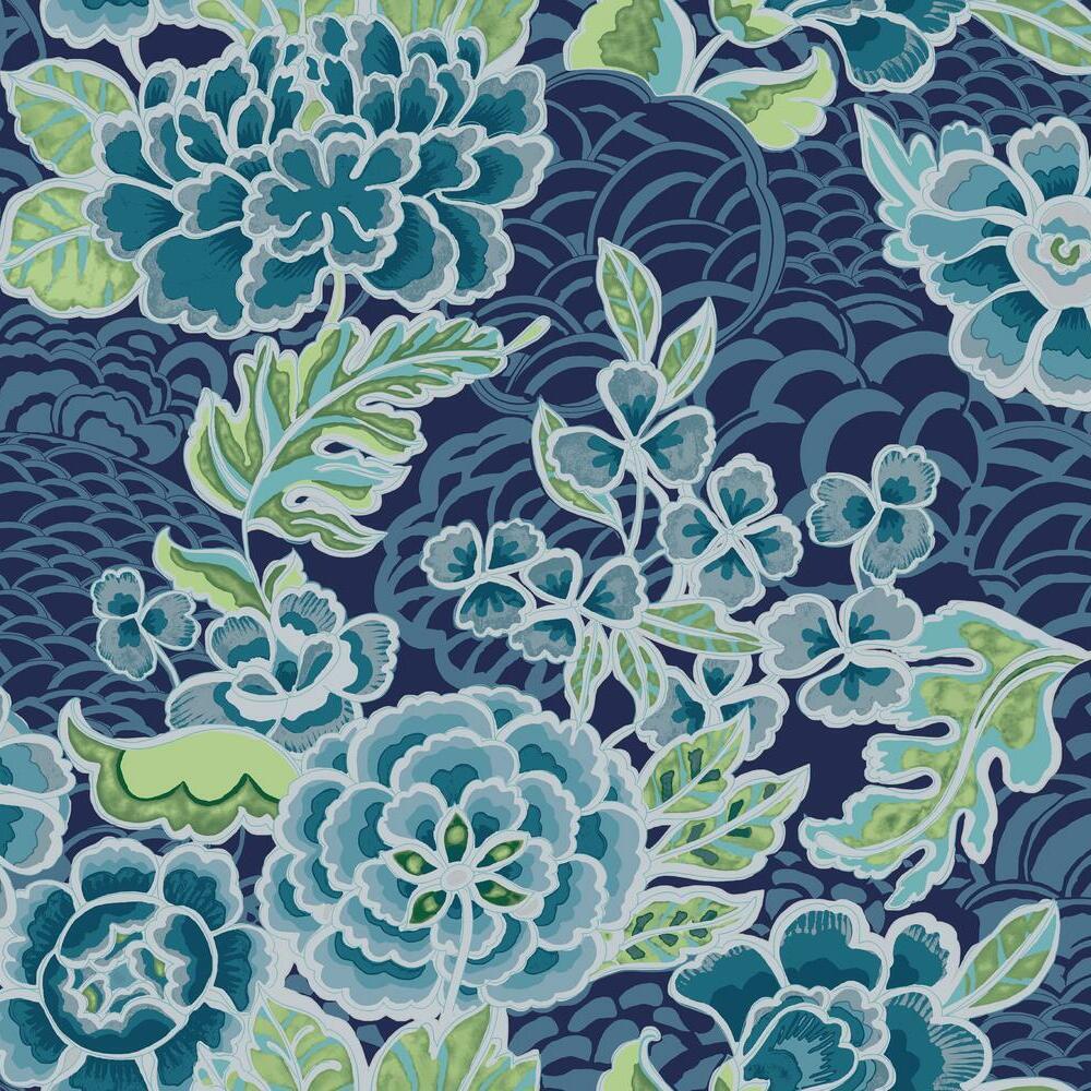 Waverly Zen Garden Peel and Stick Wallpaper - Blue - York Wallcoverings - RMK11855RL