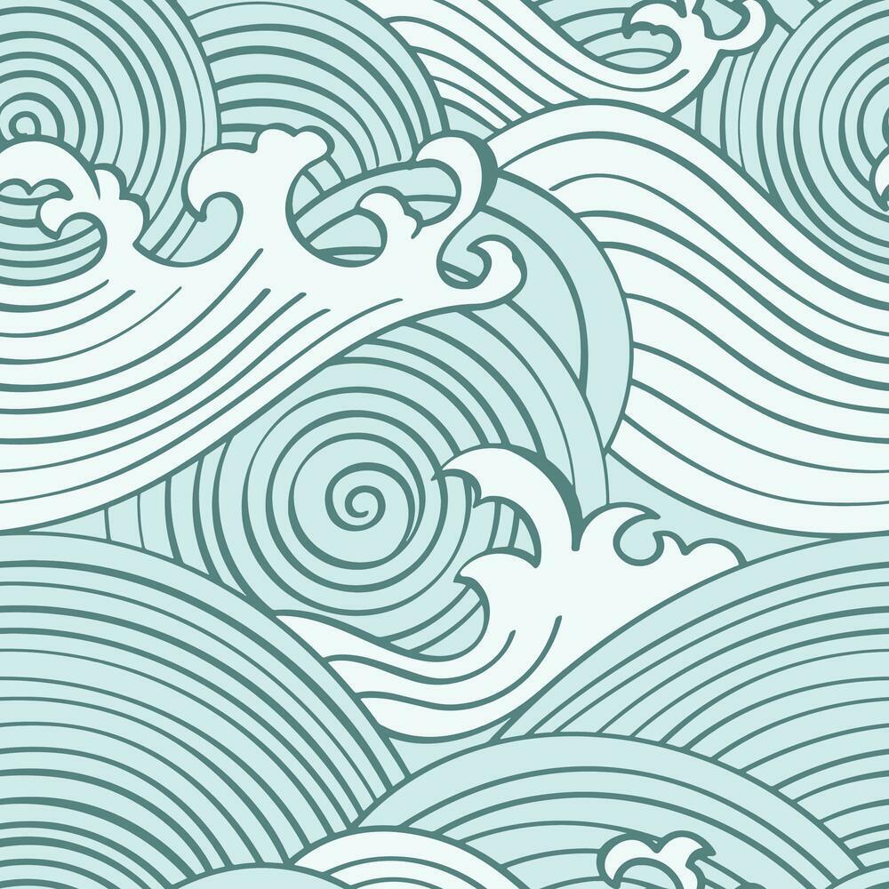 Asian Waves Peel & Stick Wallpaper - Teal - York Wallcoverings - RMK11902RL