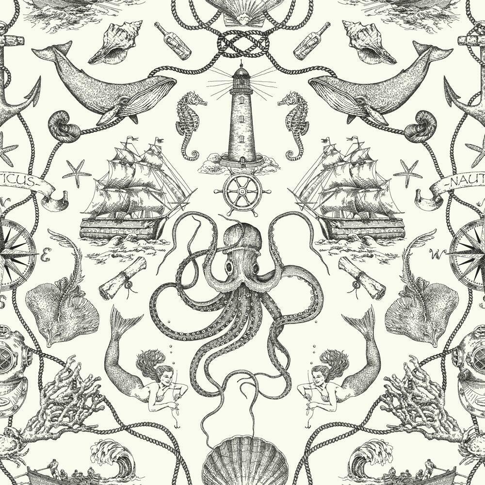 Deep Sea Toile Peel and Stick Wallpaper - Black - York Wallcoverings - RMK12001WP