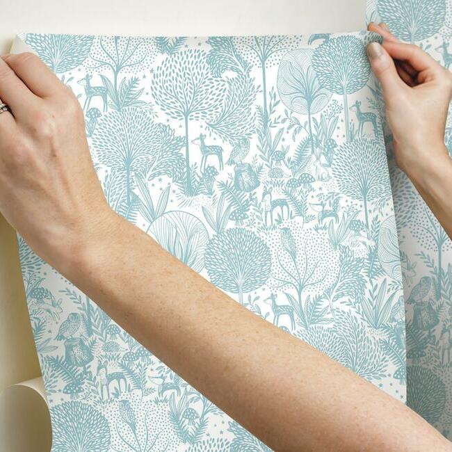 forest-friends-peel-stick-wallpaper-teal-york-wallcoverings-rmk12074rl