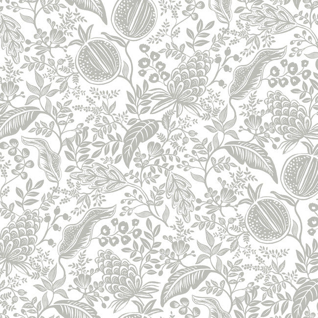 Pomegranate Wallpaper - White & Metallic Silver - York Wallcoverings - RP7387