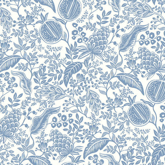 Pomegranate Wallpaper - White & Blue - York Wallcoverings - RP7390