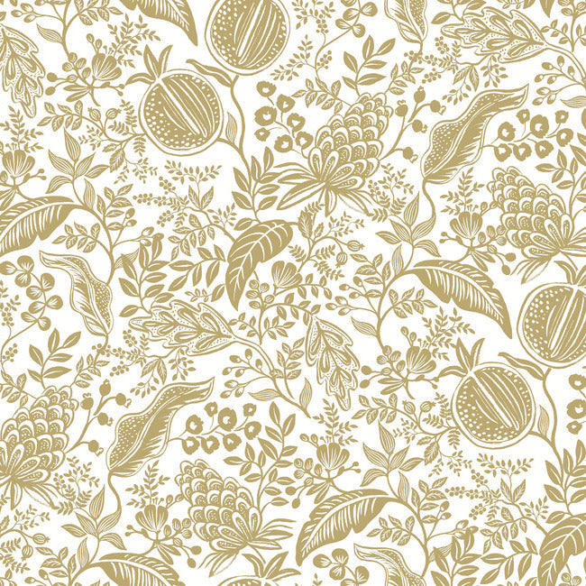 Pomegranate Wallpaper - White & Metallic Gold - York Wallcoverings - RP7391