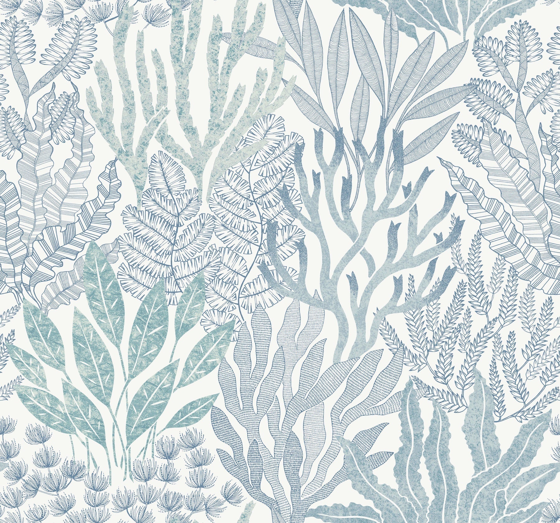 Coral Leaves Wallpaper - Blue/Aqua - York Wallcoverings - RT7804