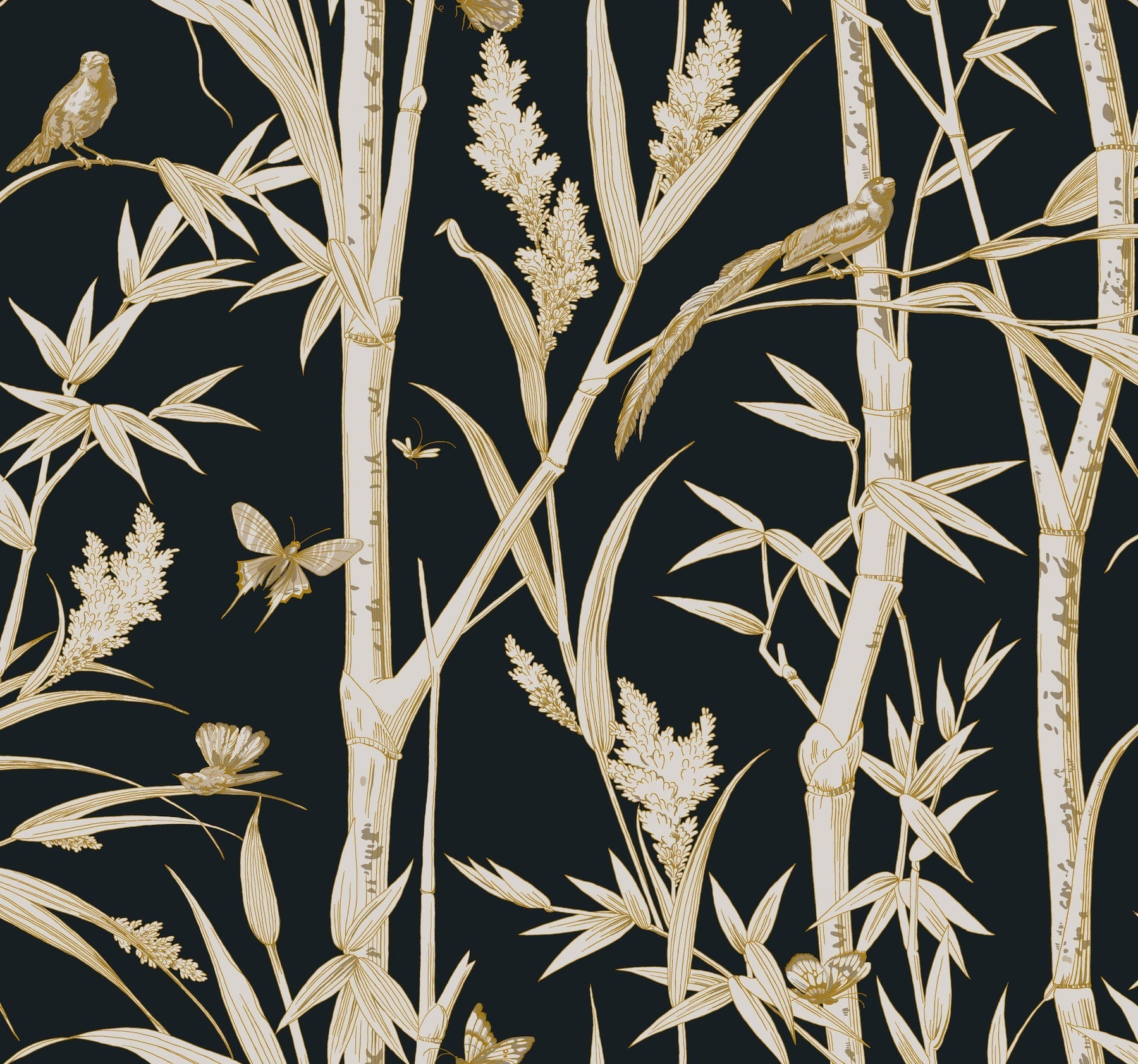 Bambou Toile Wallpaper - Black - York Wallcoverings - RT7834