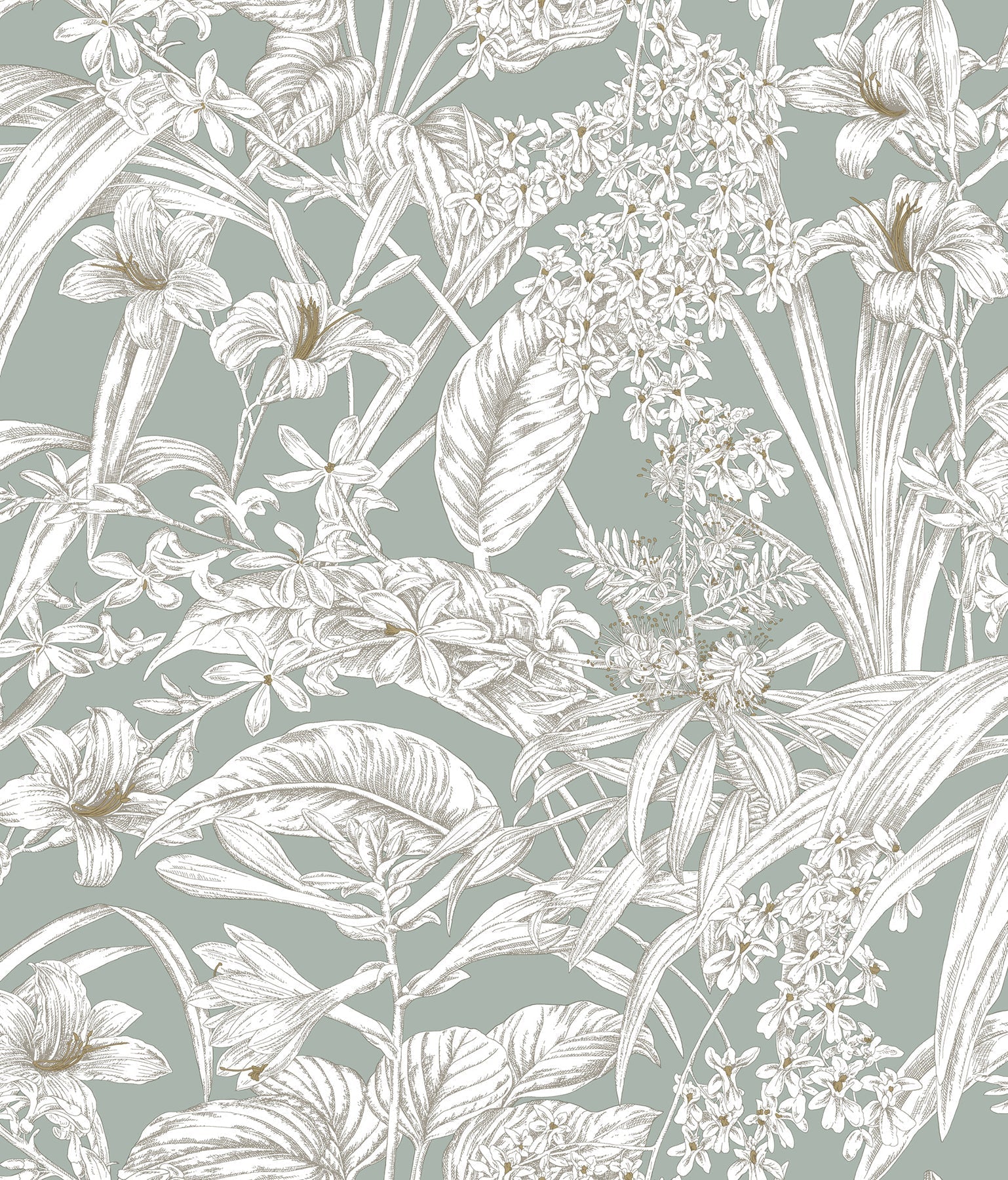 Orchid Conservatory Toile Wallpaper - Seamist/Taupe - York Wallcoverings - RT7882