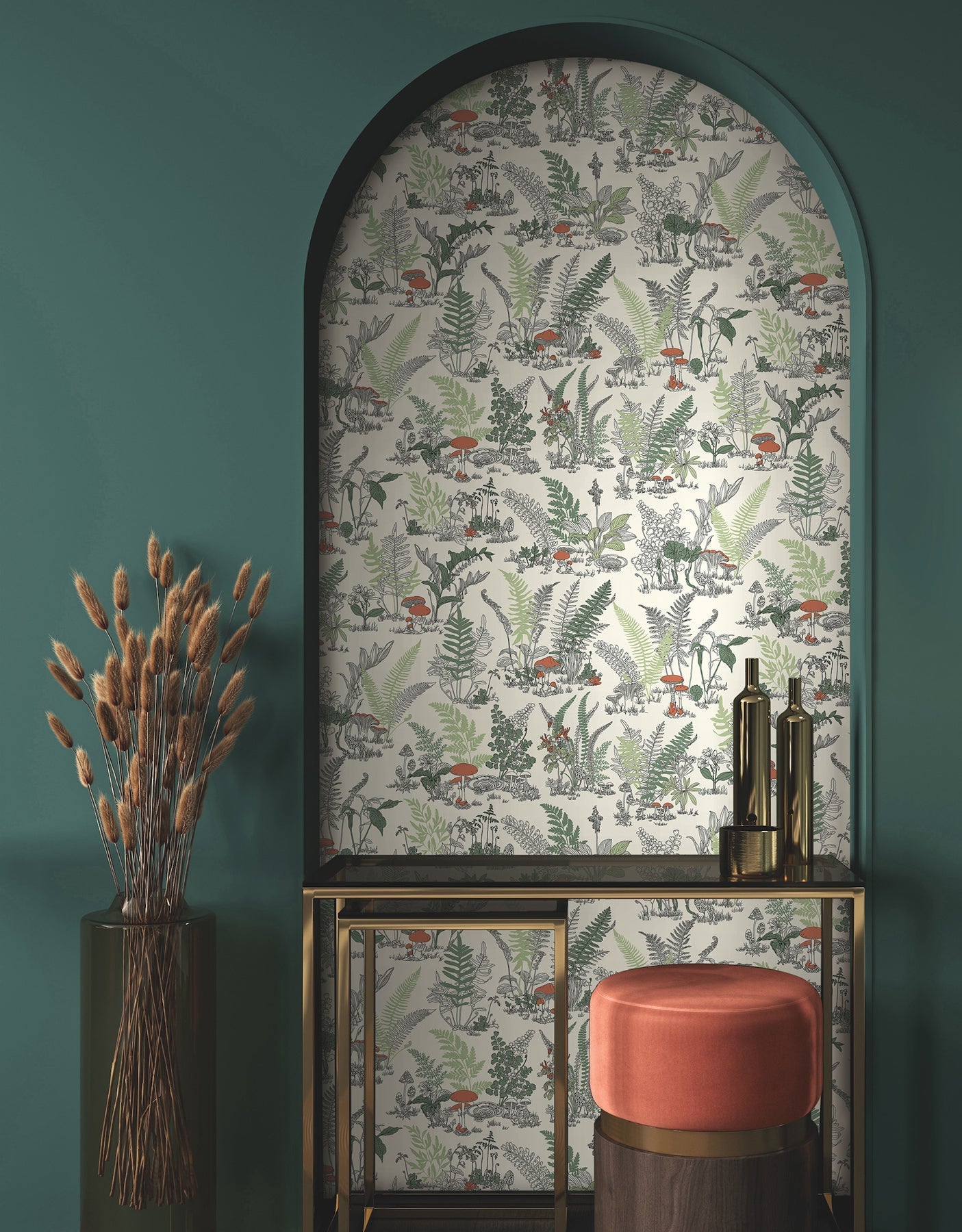 mushroom-garden-toile-wallpaper-red-green-york-wallcoverings-rt7891