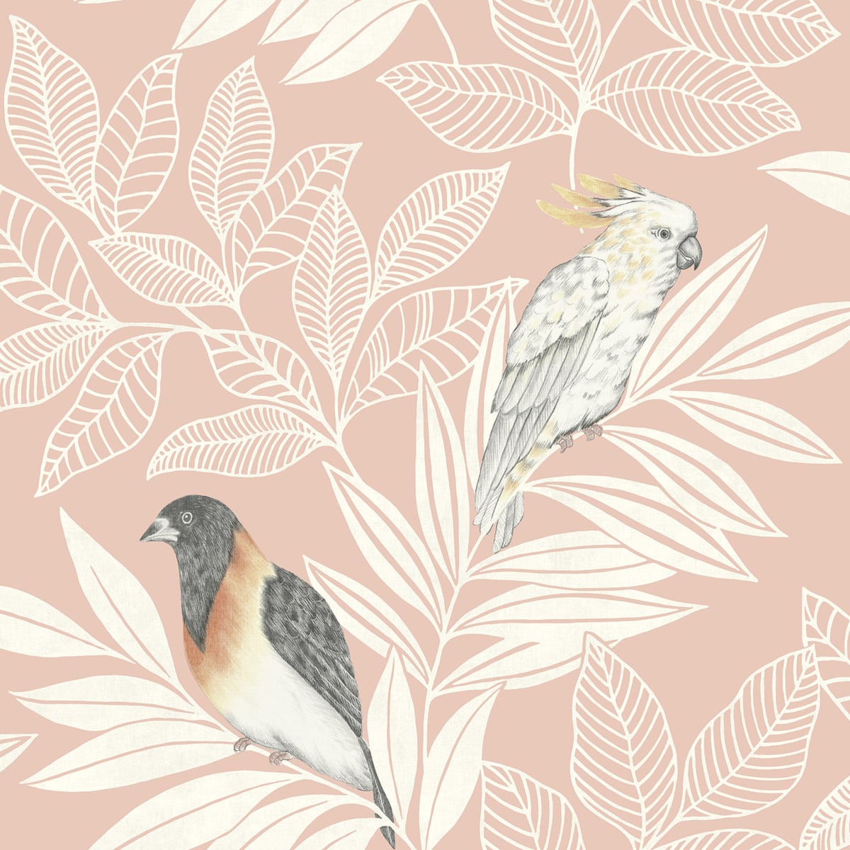 Seabrook Designs RY30101 Boho Rhapsody Paradise Island Birds  Wallpaper Pink Sunset and Ivory