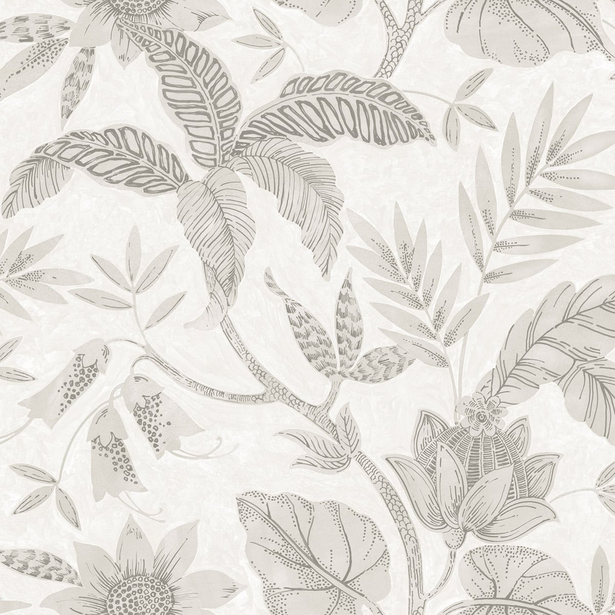 Seabrook Designs RY30208 Boho Rhapsody Rainforest Leaves  Wallpaper Ivory and Daydream Gray