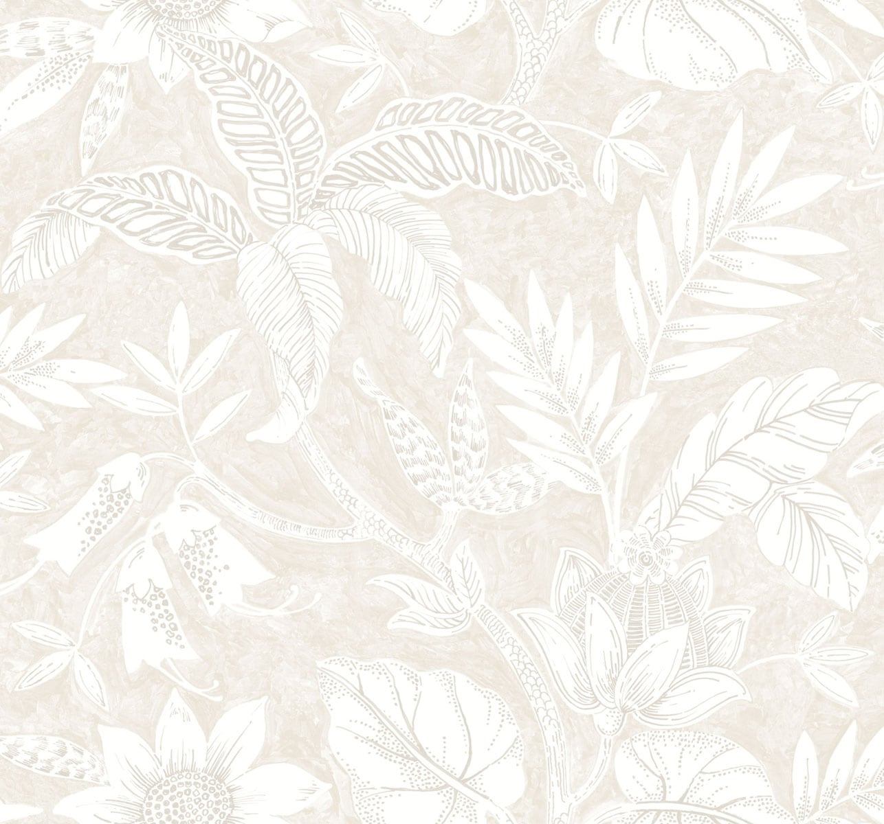 Seabrook Designs RY30210 Boho Rhapsody Rainforest Leaves  Wallpaper Sand Dune and Brushed Taupe