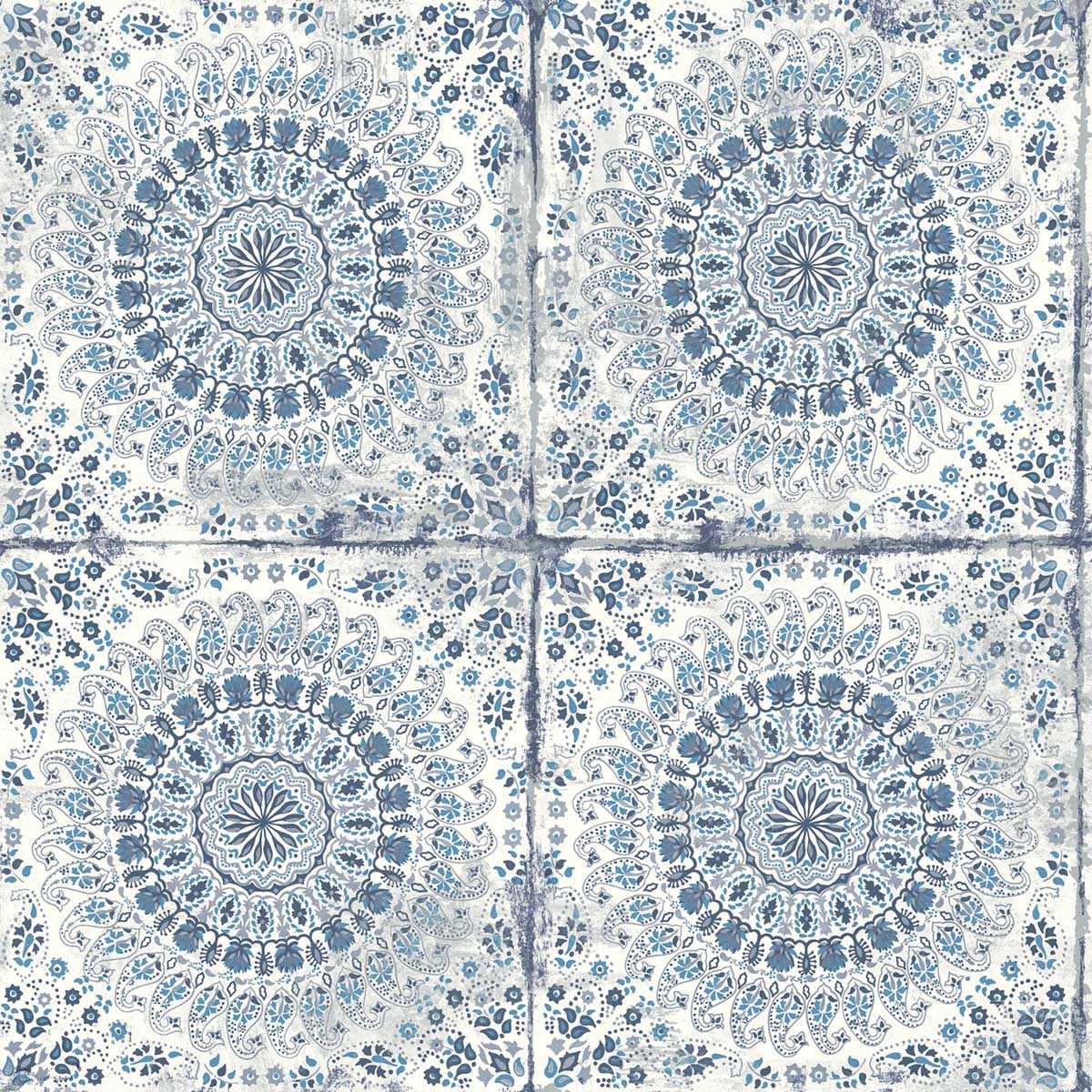 Seabrook Designs RY30702 Boho Rhapsody Mandala Boho Tile  Wallpaper Cerulean and Washed Denim