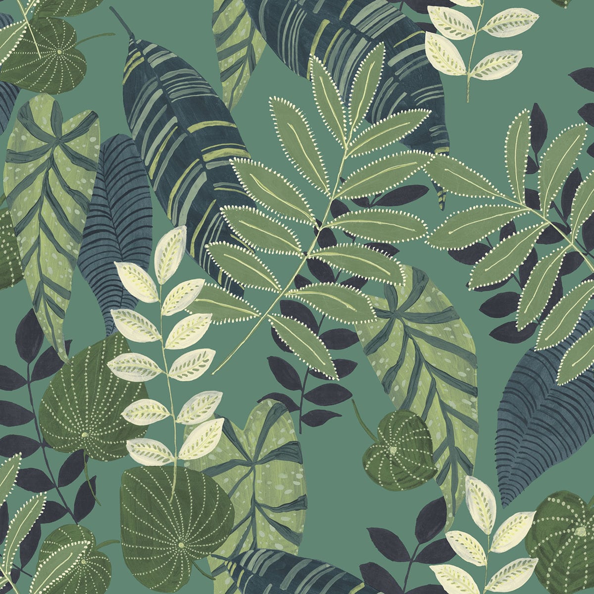 Seabrook Designs RY30914 Boho Rhapsody Tropicana Leaves  Wallpaper Jade, Rosemary, and Spruce