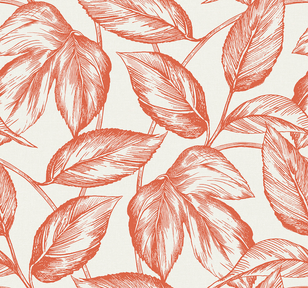 Seabrook Designs SC20001 Summer House Beckett Sketched Leaves  Wallpaper Rich Coral