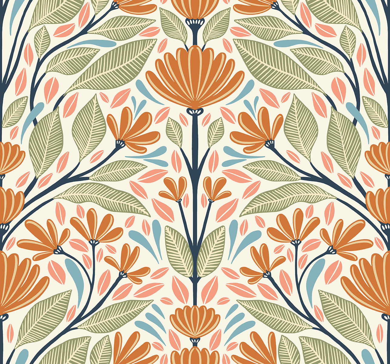 Seabrook Designs SC20606 Summer House Carmela Folk Floral  Wallpaper Summer Ends