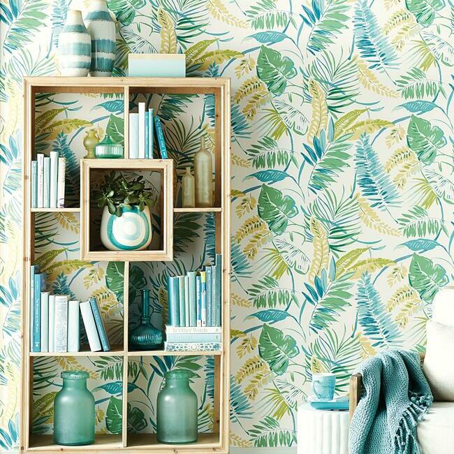 tropical-toss-wallpaper-aqua-yellow-york-wallcoverings-tc2626