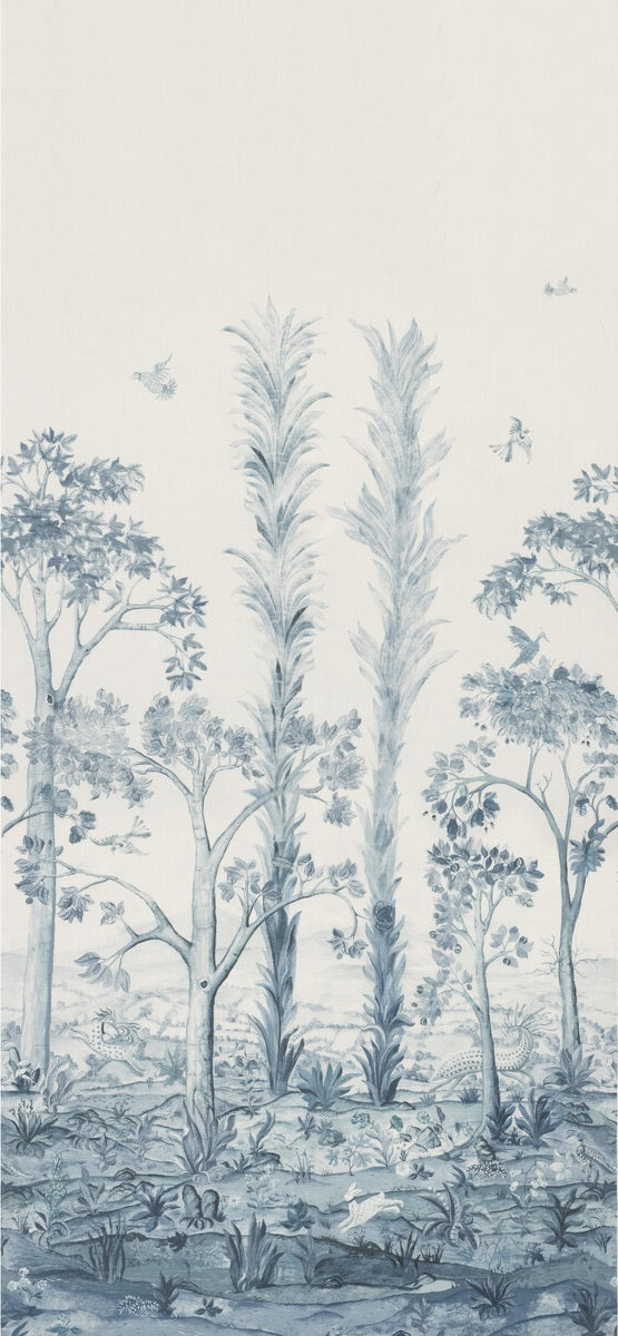G P & J Baker Fabric BP11057.2 Tall Trees Printed Panel Delft Blue