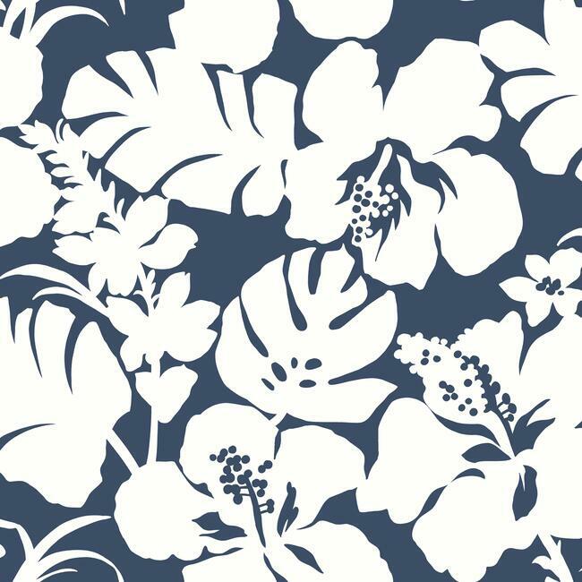 Hibiscus Arboretum Wallpaper - Navy - York Wallcoverings - CV4441