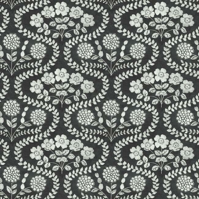 Folksy Floral Wallpaper - Black/White - York Wallcoverings - FH4022