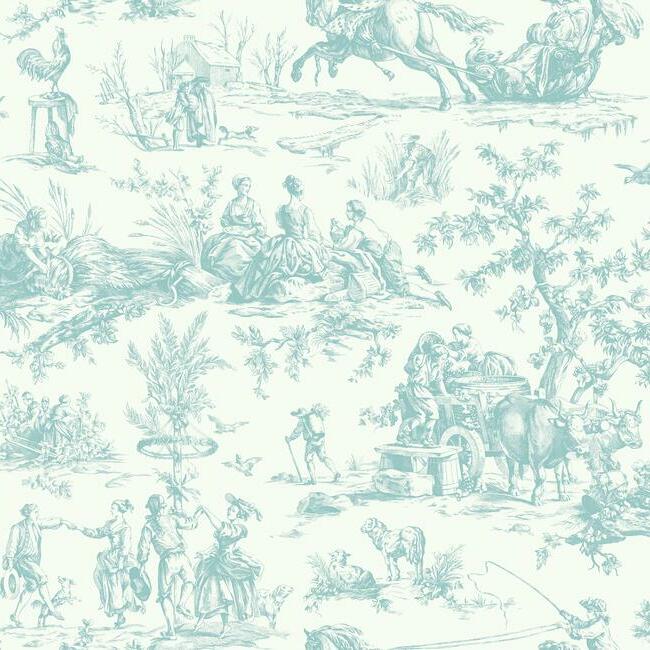 Seasons Toile Wallpaper - Teal - York Wallcoverings - GR5923